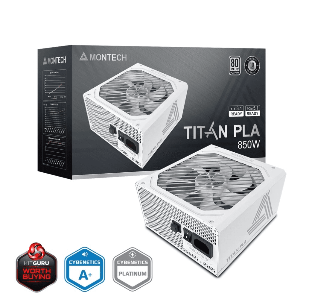 Hardware Montech Titan PLA, 850W, 80 Plus Platinum, PFC Ativo, ATX 3.1, PCIe 5.1, Full Modular,, seminovo