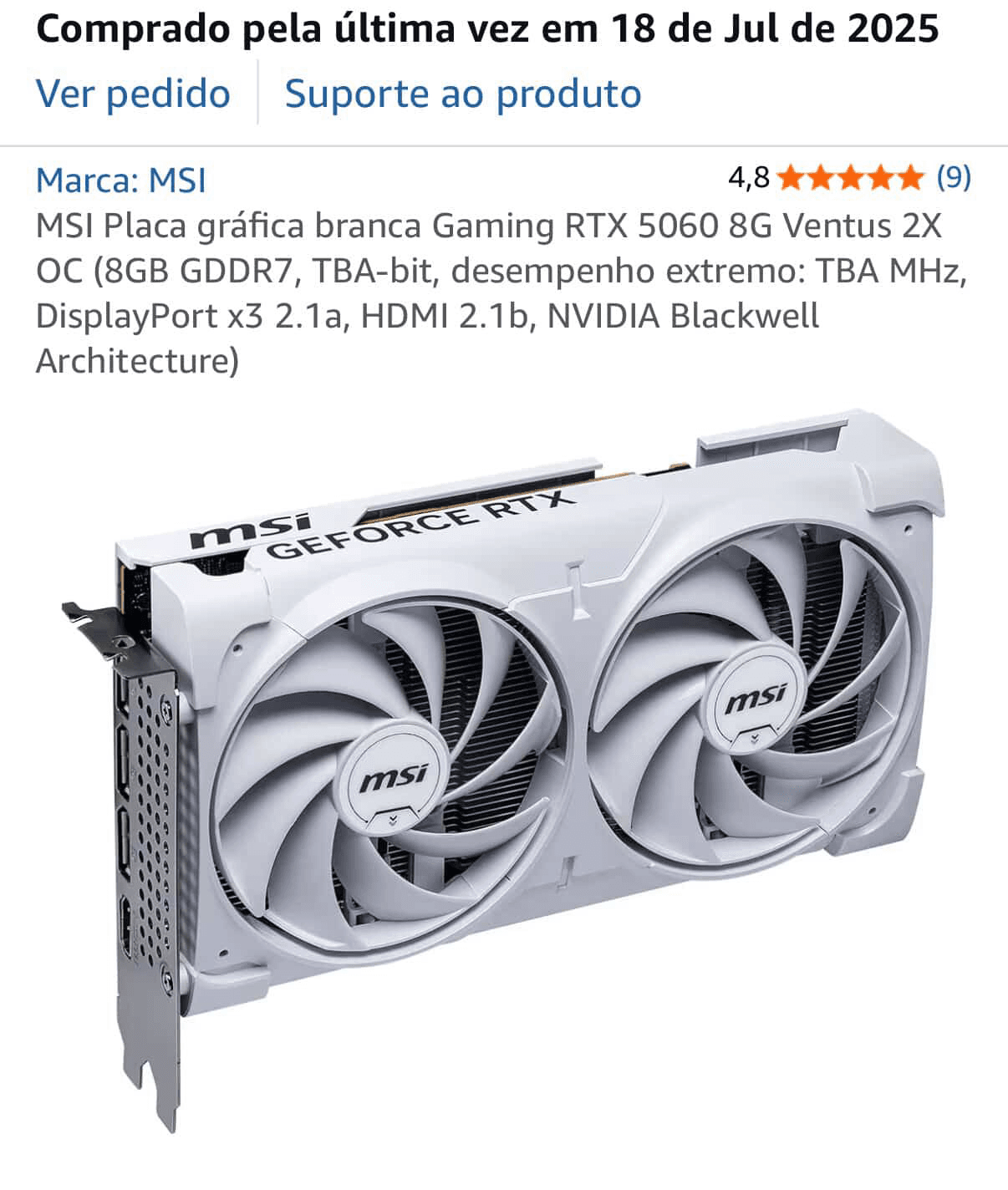 Hardware NVIDIA MSI RTX MSI Ventus 2x OC White 8GB, seminovo